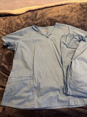 Butter Soft Light Blue V-Neck Scrub Top and Pants Set